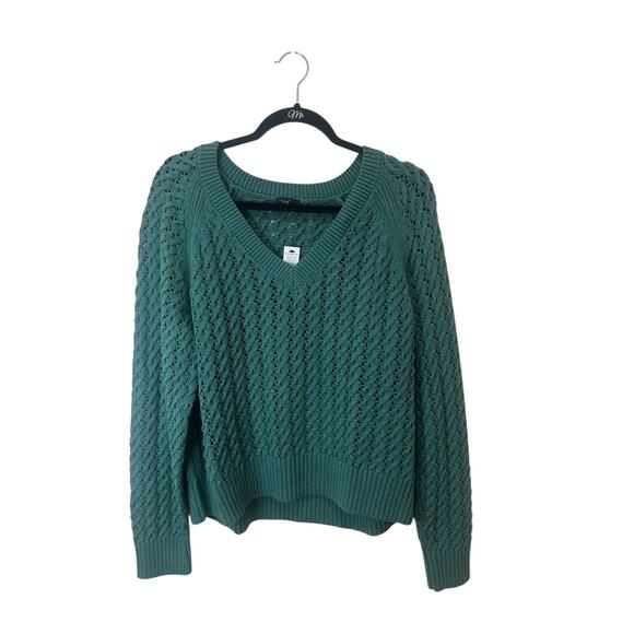 Talbots NWT Sz XL Open-Stitch V-Neck Sweater Green Longsleeve - Picture 2 of 7